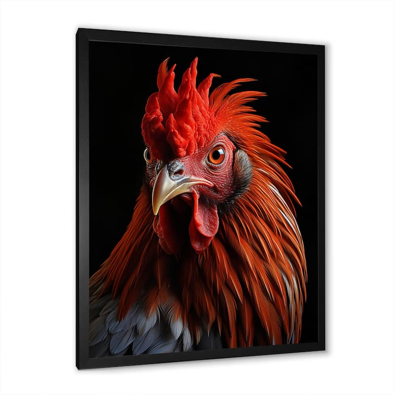 Designart "Brown Rooster Closeup Portrait" Animals Rooster Framed Canvas Prints On Sale Bed